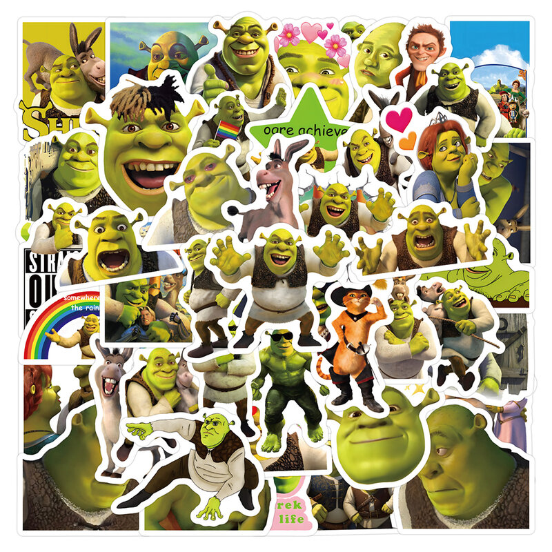 Cute Cartoon Comedy Adesivos para Crianças, DIY Graffiti Decalques, Adesivo de Telefone, Mala e Skate, Animação e Shrek, Brinquedo Divertido, 10 PCs, 30 PCs, 60 PCs, 120PCs