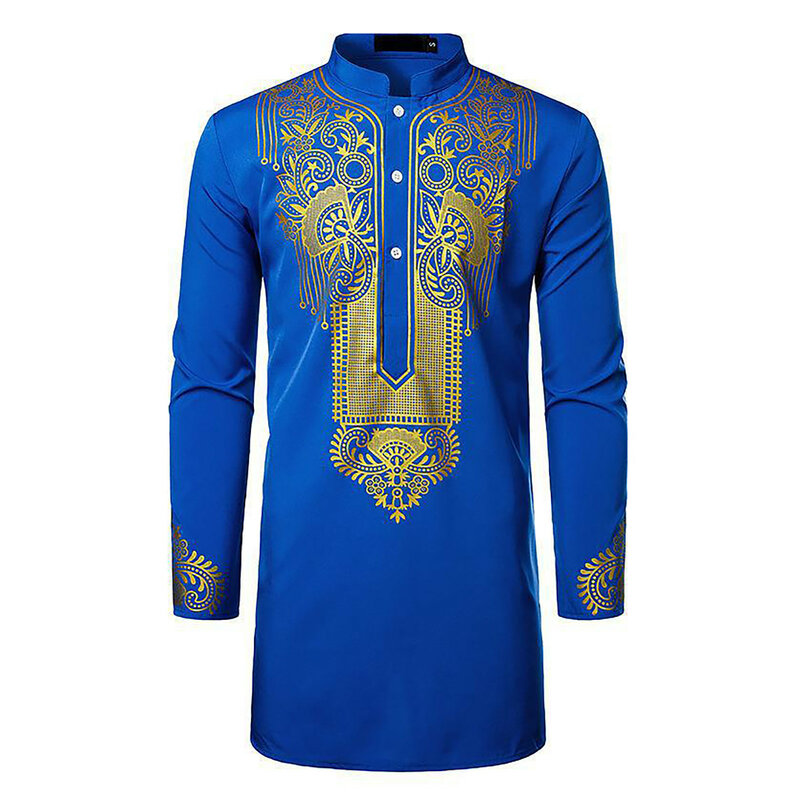 Abaya Thobe-T-shirt à la palangre arabe pour homme, kaftan Henley, robe unie à bandes, style musulman