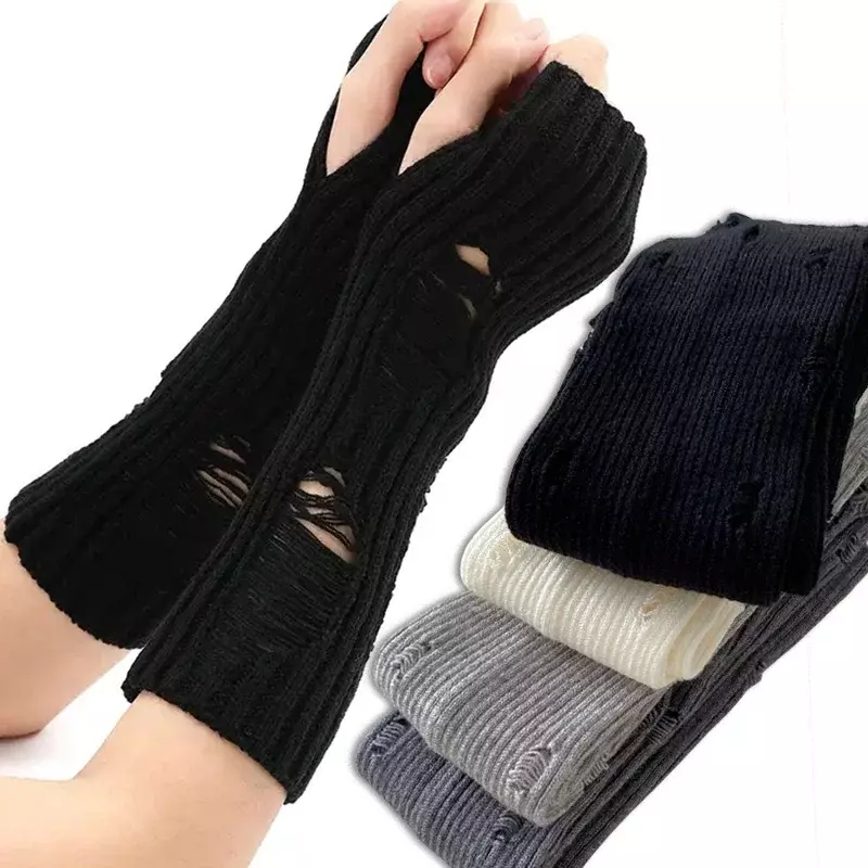 Punkowe rękawiczki postrzępione Punk gotyckie rękawiczki robione na drutach bez palców dla kobiet mężczyzn miękkie rękawice złamane cieplejsze rękawiczki na rękę