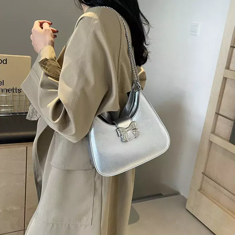 Bolso de mano con lazo para mujer, bandolera con cadena de alta calidad, estilo coreano, a la moda, novedad de 2024