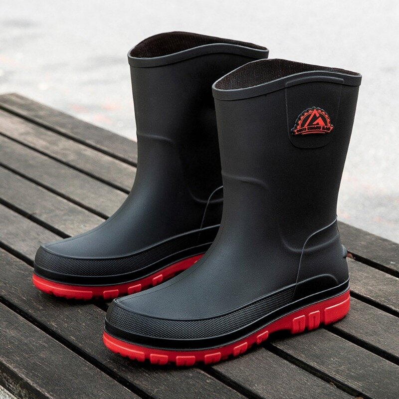 Men's rain boots, mid tube, all season outdoor waterproof and anti slip rain shoes, work kitchen fishing water shoes