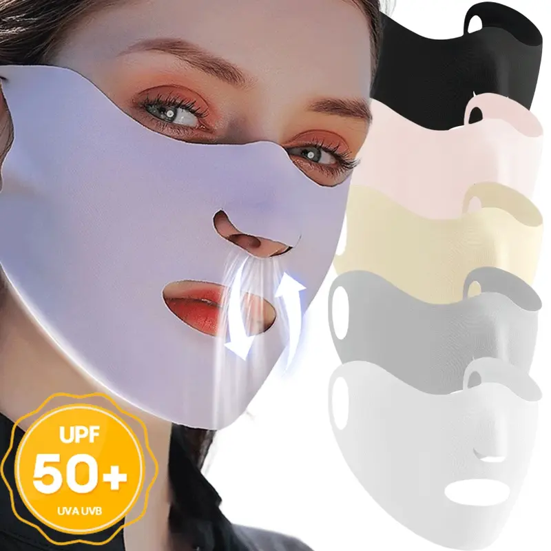 Ice Silk Sunscreen Mask Women Men Outdoor Cycling Washable Silk Sunscreen Reusable Double Layer Masks Anti-UV Sun Face Cover
