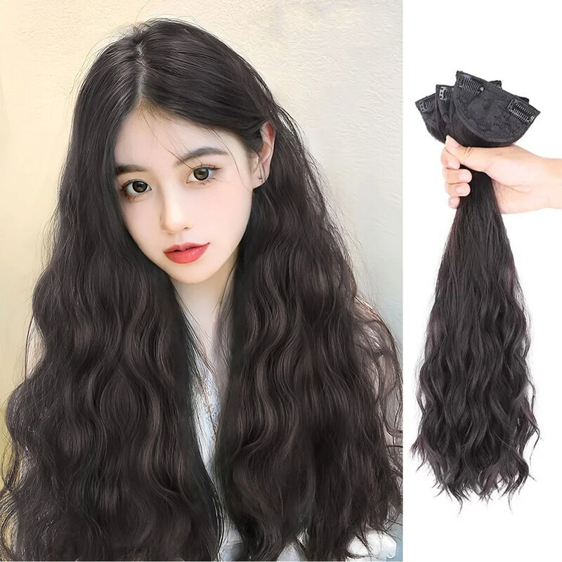 ALXNAN HAIR Synthetic Water Wavy 3 PCS /SET Hair Extensions High Resistant Temperature Fiber Black Brown Hairpiece