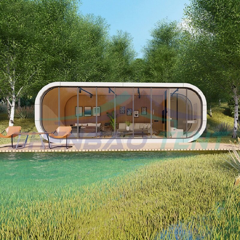 Rumah Kemah Modern kustom gaya keluarga M2 luar ruangan waterside camping kapsul M2 Villa desain rumah seluler