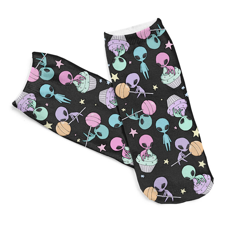 3d cartoon impresso meias para as mulheres, tornozelo meias com design alienígena engraçado, nova chegada, venda quente