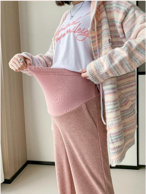 عارضة السراويل النساء الحوامل الكشمير ، الأمومة واسعة الساق السراويل البطن ، الملابس النمط الكوري ، السراويل الرياضية ، الخريف والشتاء