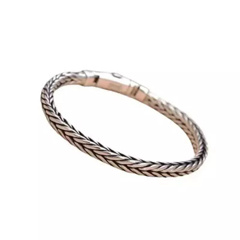 Мужской плетеный браслет ручной работы, Простой браслет из тайского стерлингового серебра S925 в ретро стиле, универсальный трендовый браслет, ювелирные изделия
