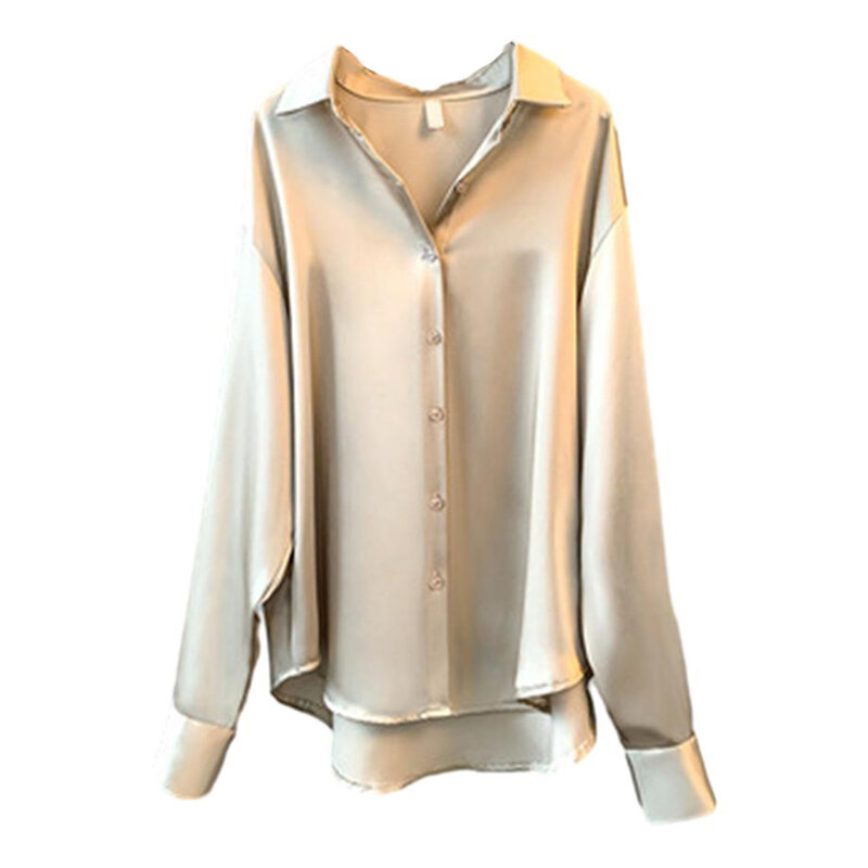 Fashion Spring Satin Shirt For Women Long Sleeve Loose Solid Color Single Breasted Streetwear Shirts Blouse Tops Female Clothing
