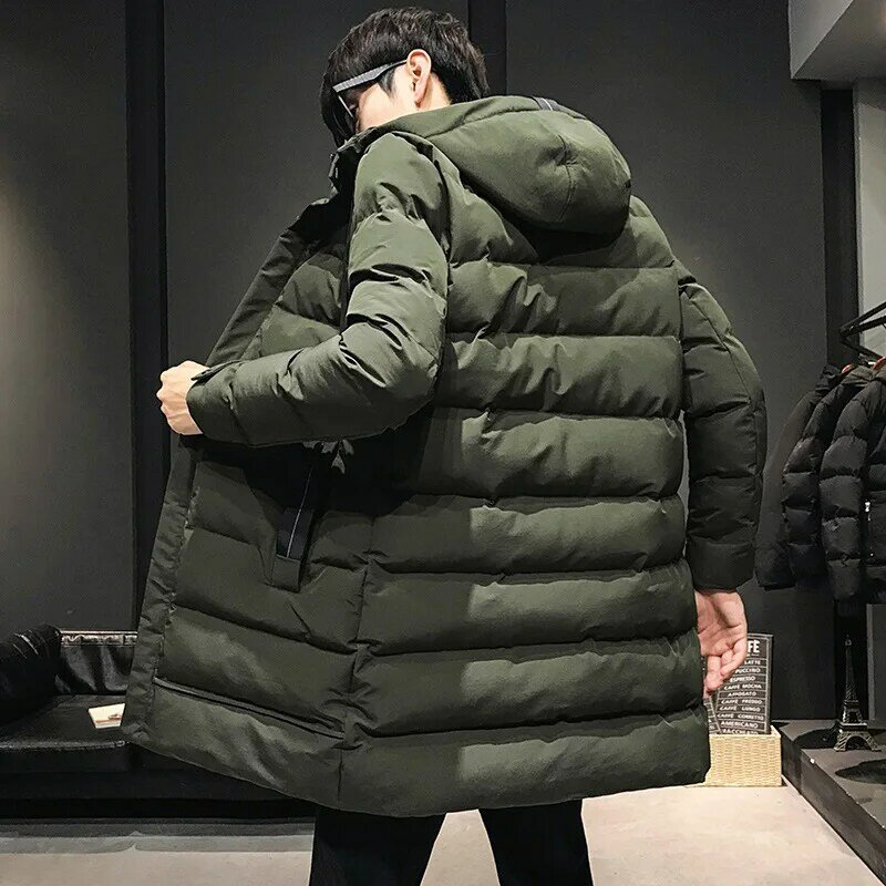 Men Long Down Jackets Winter Coats Chaquetas Hooded Casual Winter Parkas High Quality Male Green Warm Parkas Coats Size 4XL