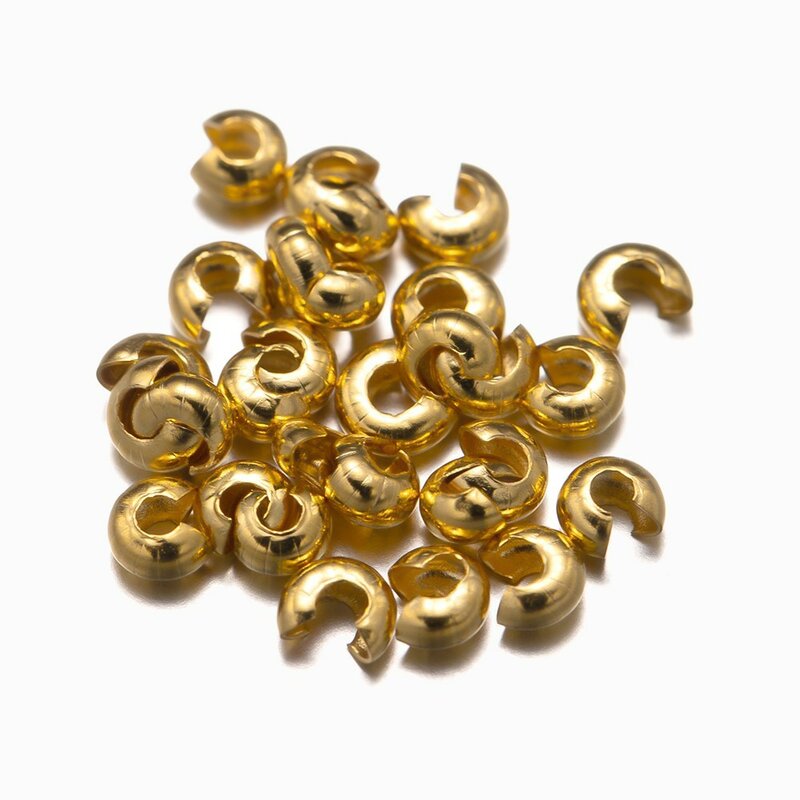 Cuentas de acero inoxidable de Color dorado, 50 piezas, 3/4/5mm, para fabricación de joyas, pulseras y collares