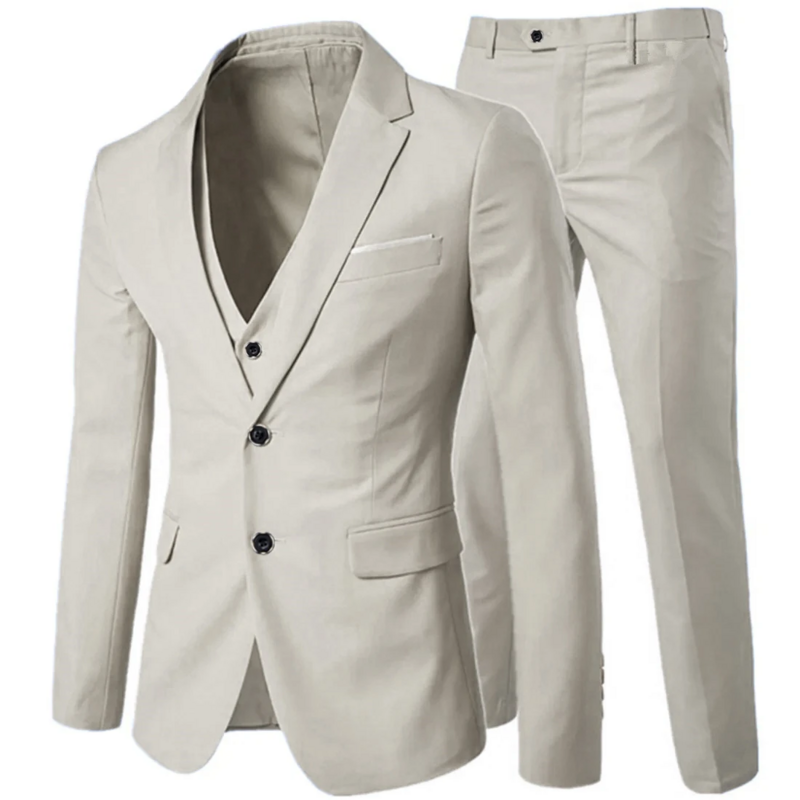 Conjunto de 3 piezas de traje de Caballero de negocios para hombres, traje clásico de boda, vestido Delgado sólido, chaqueta de gama alta, pantalones de novio