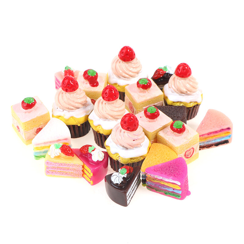 Mini pasteles de comida en miniatura para casa de muñecas BJD, accesorios de cocina para decoración de casa de muñecas, fresa, Cupcake, Mini aperitivo, postre, 1:12, 5 piezas