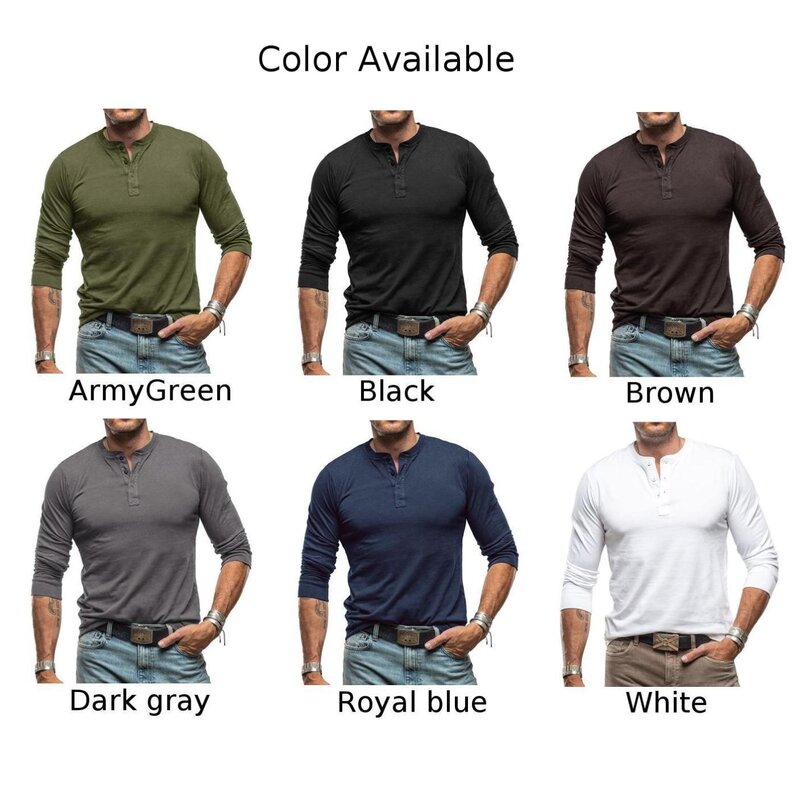 New Spring Autumn Men\\\'s Long Sleeve T-Shirts Buttons Solid Color Casual Sports V-Neck T Shirt Pullovers Man Tees Tops
