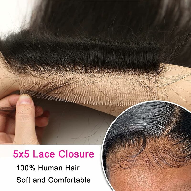 Alipretty-extensiones de cabello humano 100% para mujer, accesorio capilar liso brasileño de 5x5, con cierre de encaje HD de 10 a 20 pulgadas