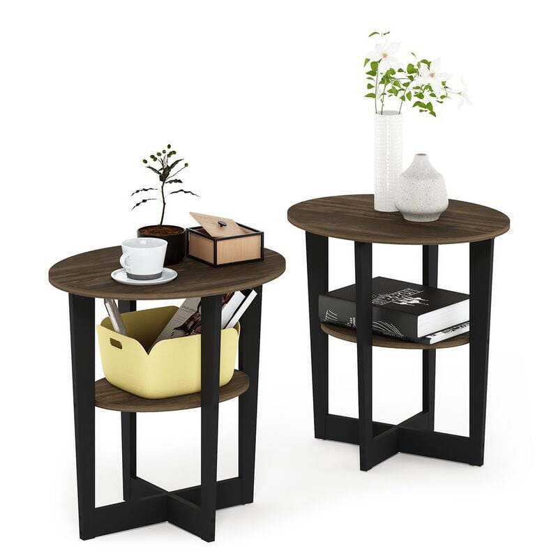 Oval End Table, Set of Two, Columbia Walnut/Black