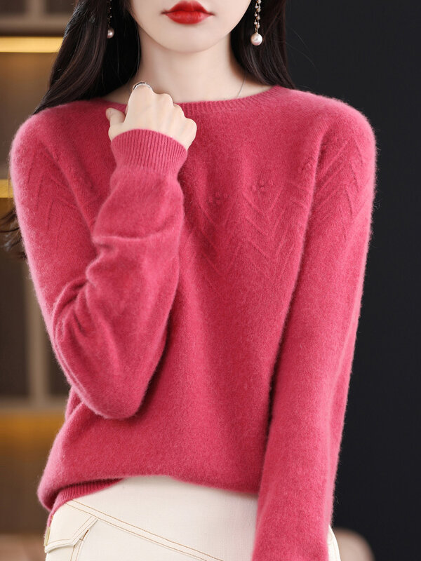 Jesienno-zimowa odzież damska sweter Aliselect 100% sweter z wełny Merino bluzki Basic z okrągłym dekoltem sweter z długim rękawem