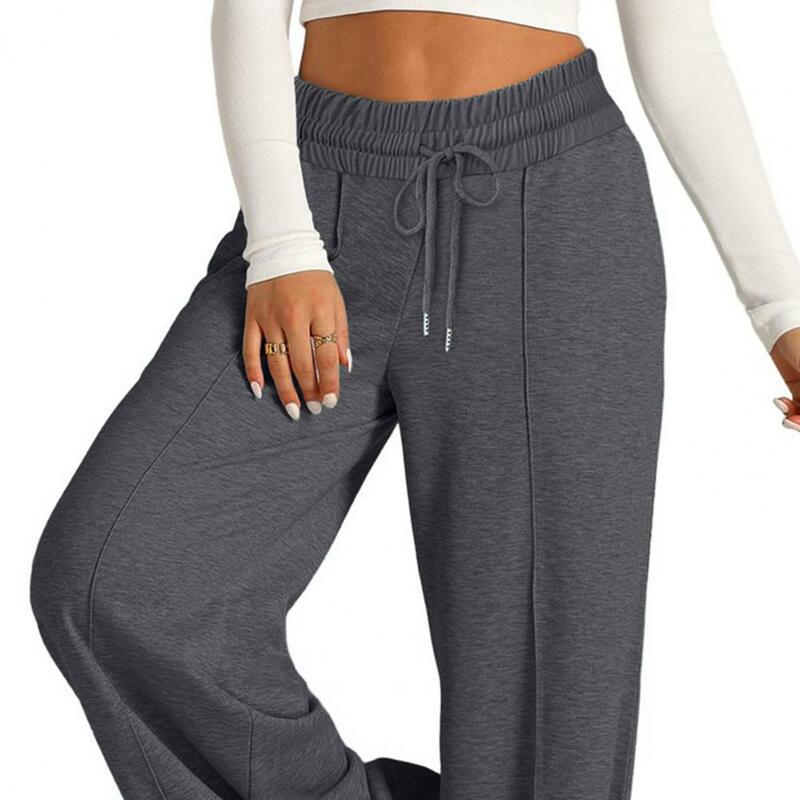 Women Spring Sweatpants Elastic Drawstring Waist Wide Leg Jogging Pants Solid Color Pockets Baggy Lounge Pants Women's Clothing