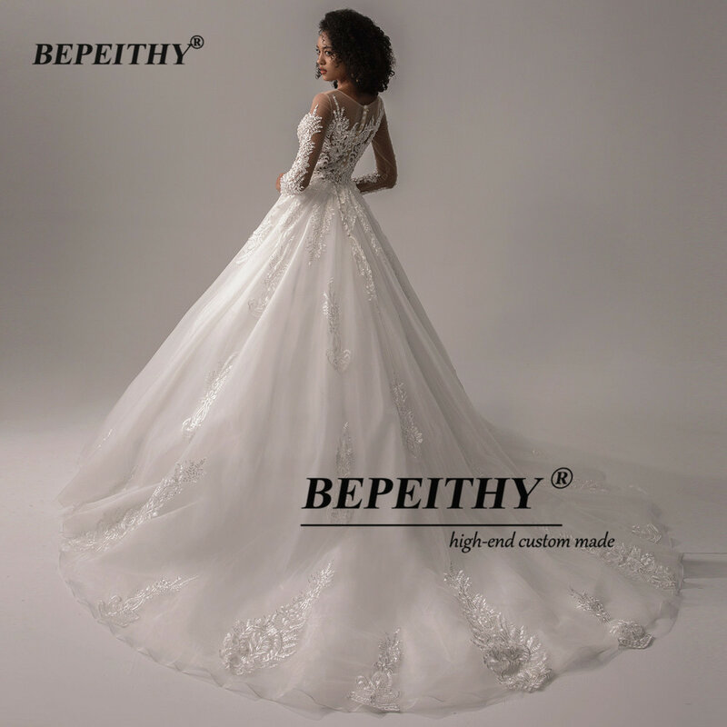 BEPEITHY-Vestidos femininos de casamento de manga comprida, vestido de baile com o pescoço, vintage, primavera, 2022