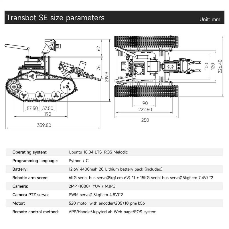 Автомобиль-танк с функцией ИИ-видения для Jetson NANO B01 и RaspberryPi5