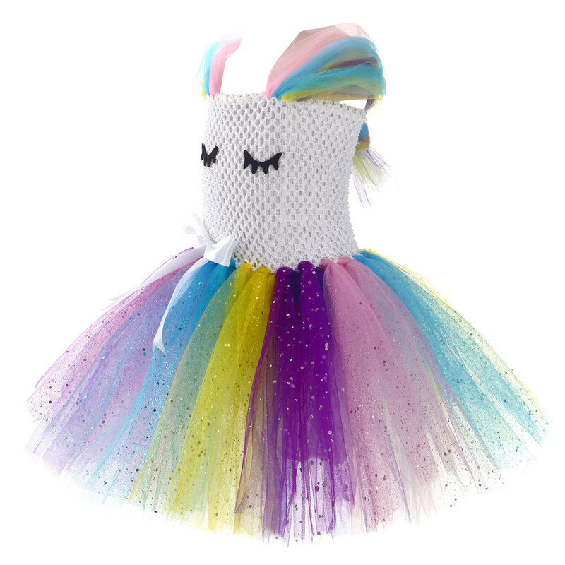 Disfraces de unicornio brillante para niñas, vestido de tutú de Halloween brillante con alas, traje de fiesta de cumpleaños para niños, ropa brillante