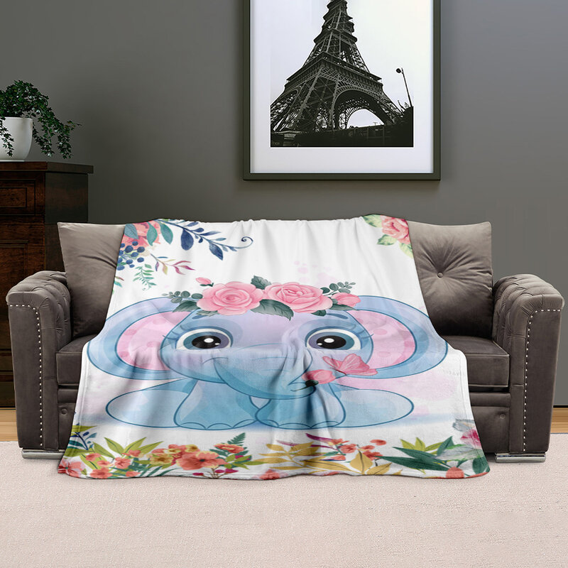 Elephant flannel blanket, suitable for children, women, and adults, super soft, comfortable, pink, watercolor, Sherpa