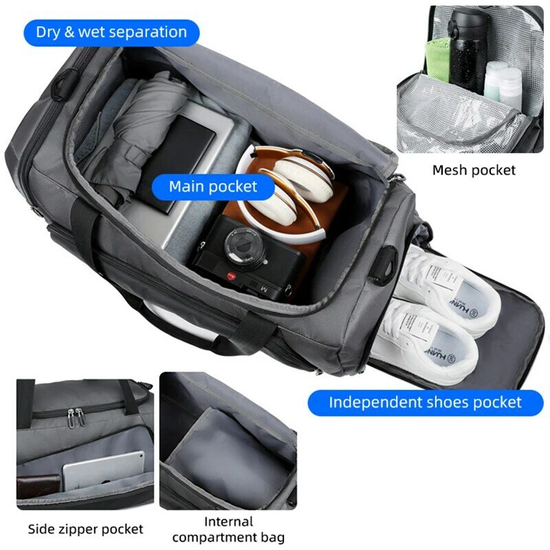 Travel Bag Large Capacity Dry Wet Separation Outdoor Sports Fitness Handbag Men Women Duffel Bags Waterproof Shoes Pocket Y70A