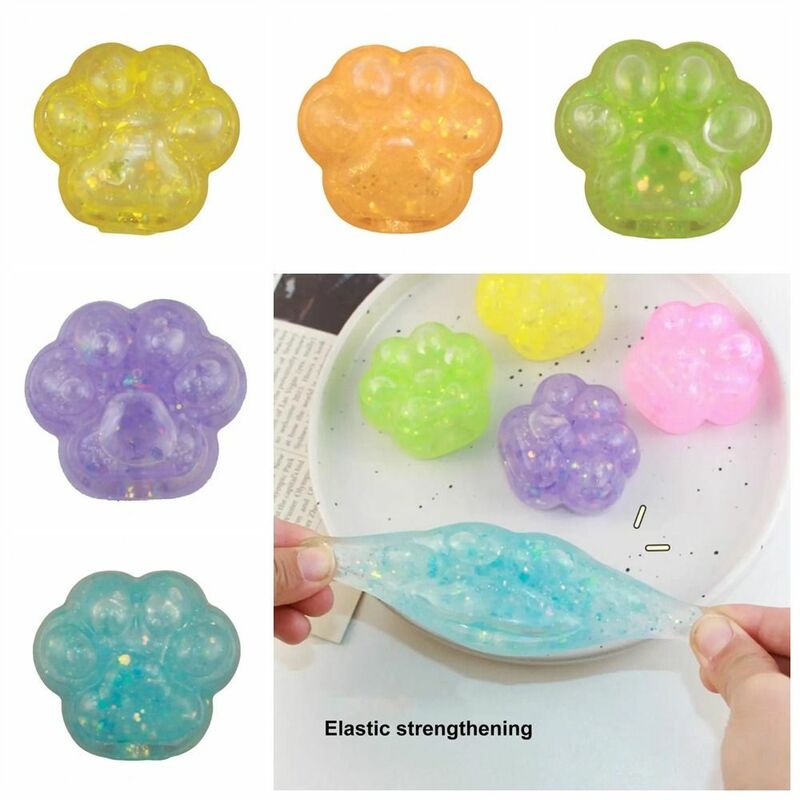 Colorful Cat Paw Slow Rebound Toy Quick Recovery TPR Sequins Cat Claw Pinch Toy Cat Paw Soft Squeeze Cat Paw Ball Decorative