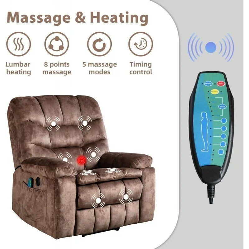 Power Lift Cadeira com Massagem e Calor, Idoso Recliner, Brown2