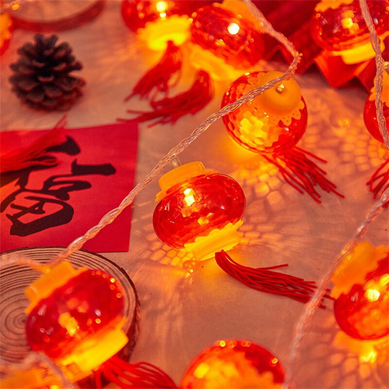 2M 10LED สุขสันต์วันปีใหม่สีแดงเชือกเทียนตกแต่งสตริงสตริงไฟประดับงานแต่งงานตกแต่งเทศกาลฤดูใบไม้ผลิจีน