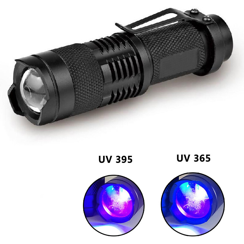 new UVC 365 395 Penlight Focus Lantern Led Flashlight Torch Light Bulbs Q5 SK68 Adjustable Aluminum Alloy 2000 5W Black