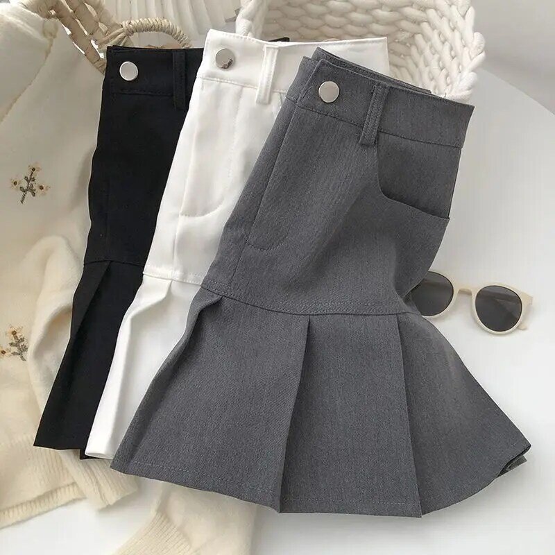 Deeptown Korean Preppy Pleated Women Mini Skirt Grey Casual High Waist Skirts Black A-Line Solid Cute College Style Short Skirt