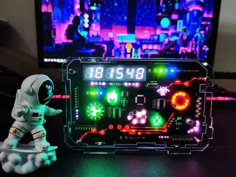 2024 Cyberpunk RGB светодиодный часы искусства технологии чувствительности игры атмосферы комнаты аксессуары для украшения рабочего стола 2,0 дюймов шесть цифровых трубок