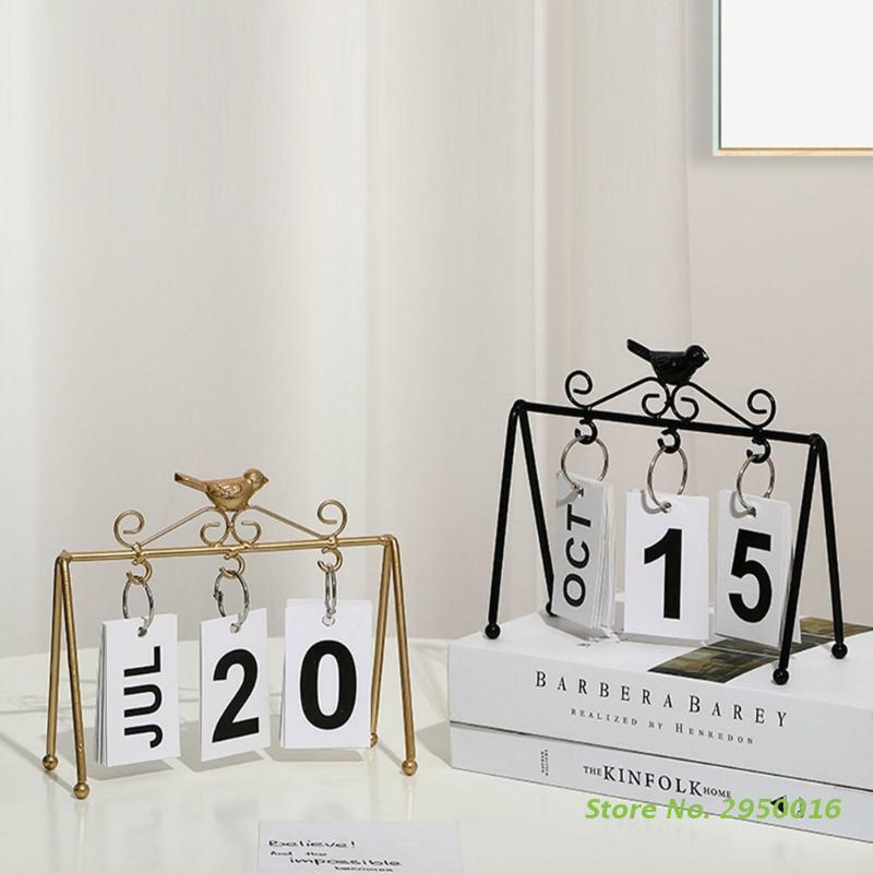 Calendario de escritorio de pie con tapa perpetuo, calendario de escritorio diario con pantalla grande, moderno y moderno, decoración del hogar