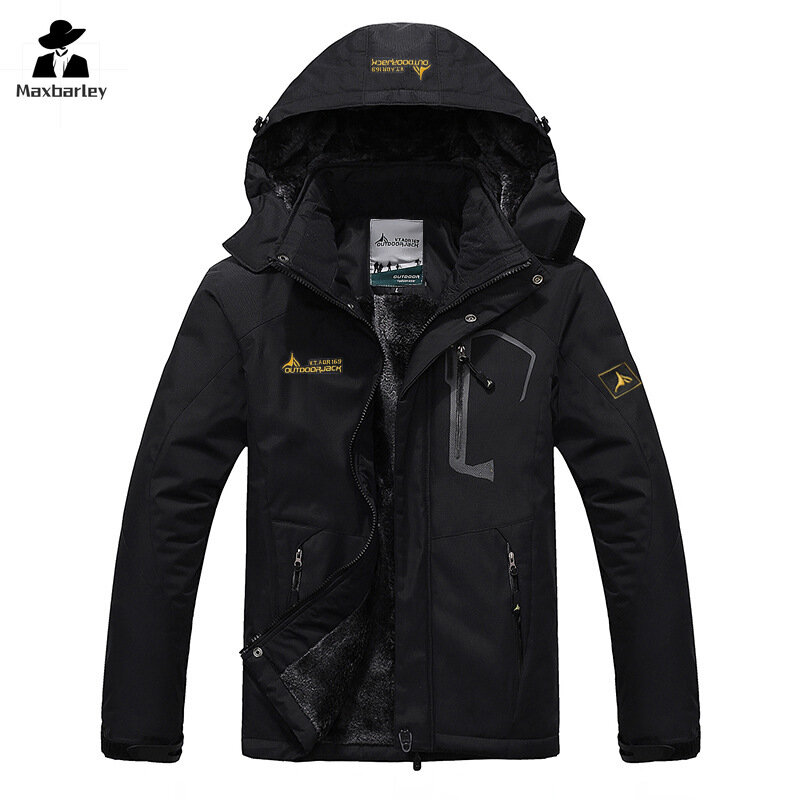 Мужские осенние куртки, плюшевая флисовая Зимняя парка, мужские ветрозащитные куртки, бархатное плотное теплое Черное меховое пальто, мужской водонепроницаемый анорак с капюшоном