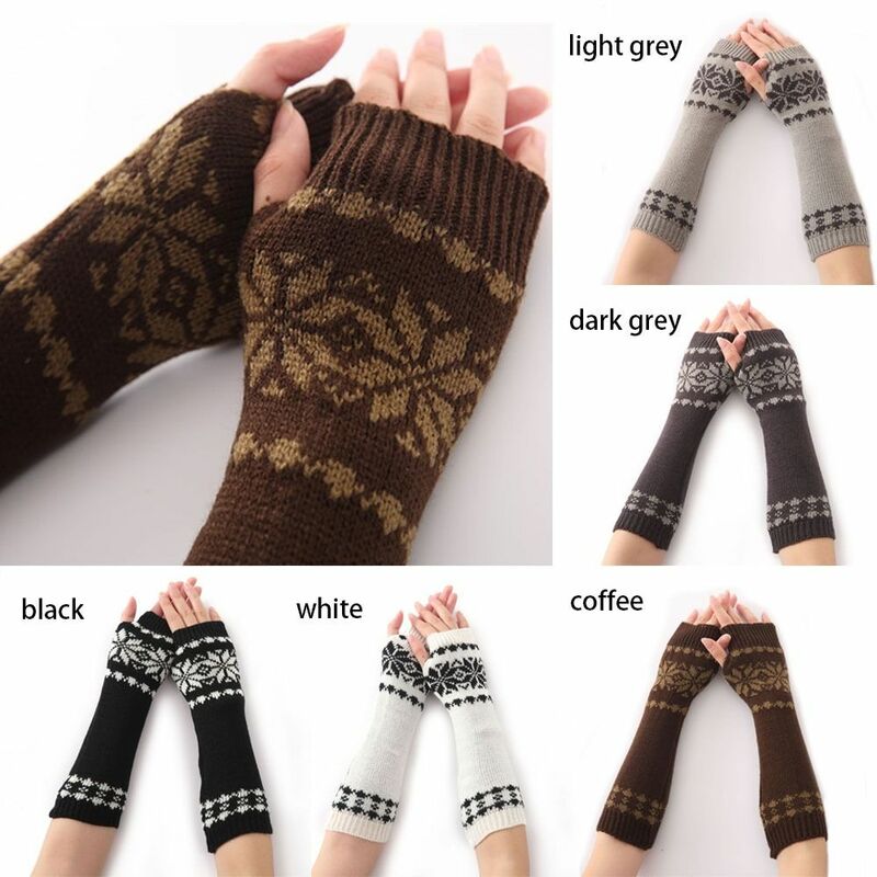 Перчатки с длинными рукавами до локтя, теплые вязаные рукавицы с длинными рукавами и снежинками, женские и мужские перчатки