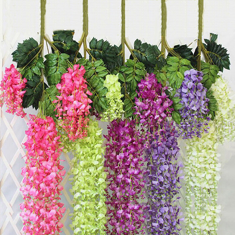 Simulation de fleurs de glycine décoratives, rotin de cuir chevelu vert, vigne en plastique Doubanhua, décoration de salon et de jardin