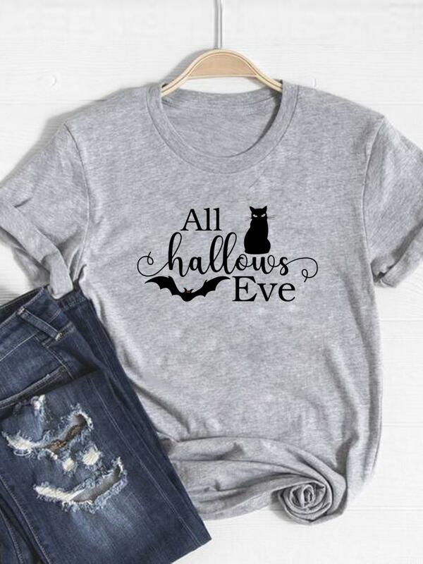 Cat Letter Animal Trend Fall Autumn Ladies T-shirt Thanksgiving Clothes Halloween Tee Top Women Graphic Print T Shirt Clothing
