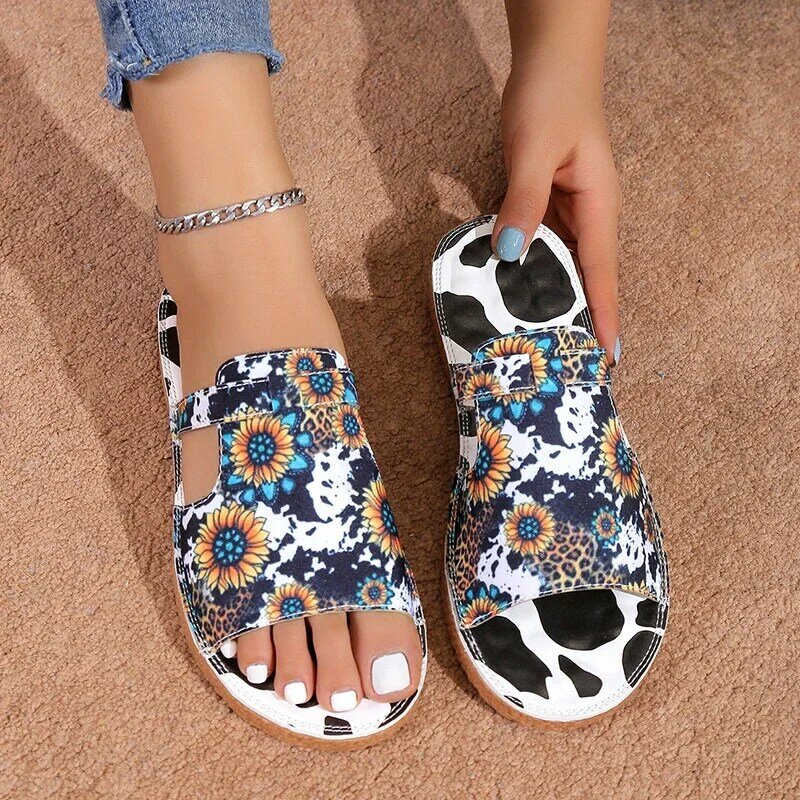 Summer New Women's Slippers Fashion Outdoor Non-slip Flat Shoes Casual Open Toe Slip-on Square Heel Color Femme Zapatillas
