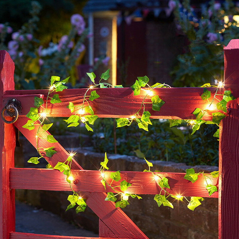 Bunga Daun Hijau Lampu Tali Tanaman Merambat Buatan Lampu Peri Bertenaga Baterai Pohon Natal Garland Cahaya untuk Penyiangan Dekorasi Rumah