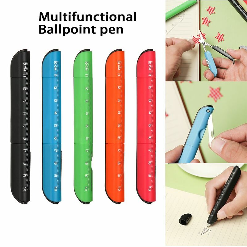 Forniture per ufficio scolastico creativo strumento di scrittura in plastica penna a sfera multifunzione firma righello per penna a sfera