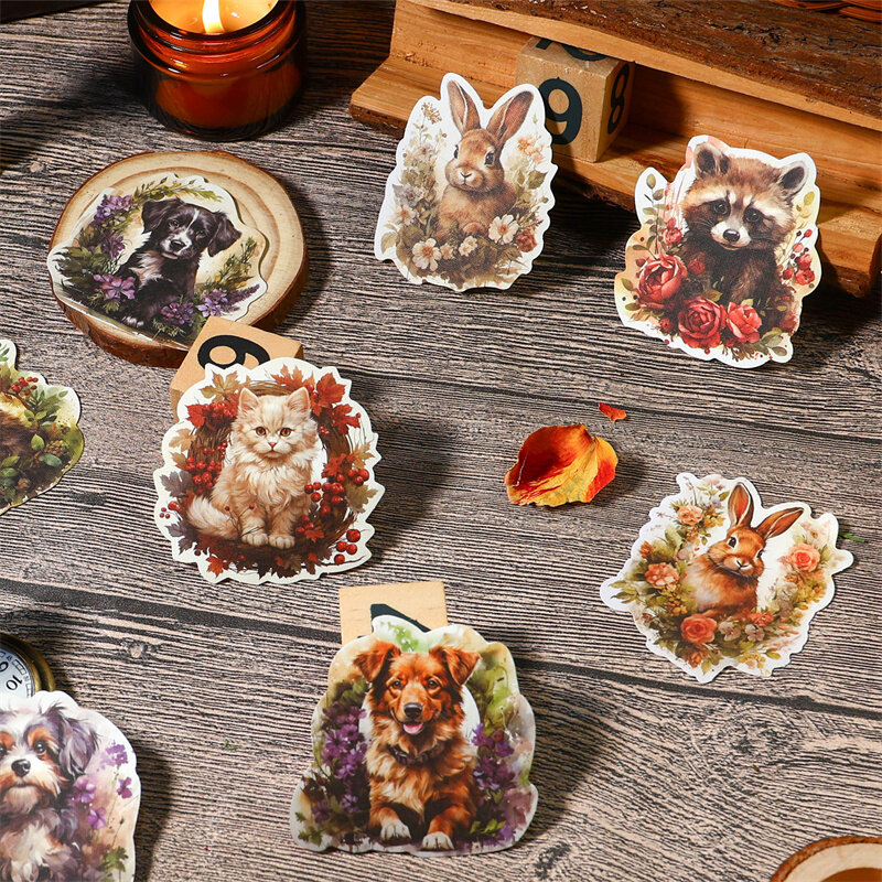 Hojas de Collage de animales del bosque, pegatinas de manual Retro americano, Material de decoración de gato, álbum de recortes, corte de 157x98MM, 20 hojas