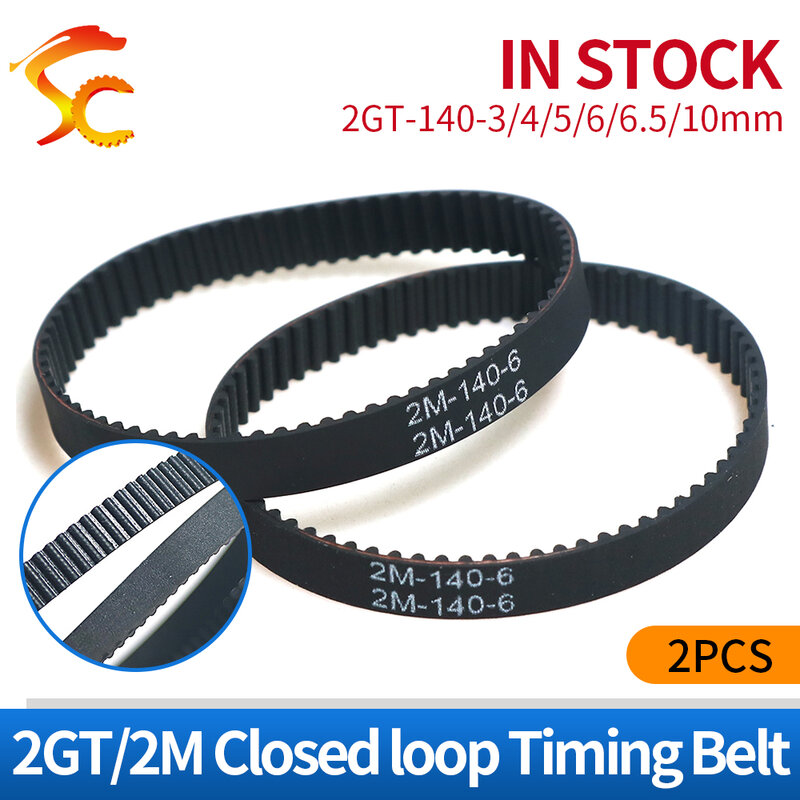 2PCS/LOT GT2/2M Timing belt 140-2GT-6mm  closed loop GT2 140 Length=140mm / Teeth=70 /width=3/4/5/6/6.5/10mm for 3D printer
