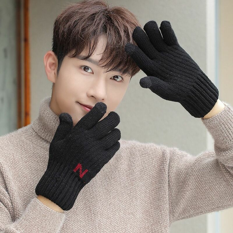 Thickened Plush Knitted Gloves Soft Cold Proof Nonslip Warm Gloves Winter Driving Gloves Men