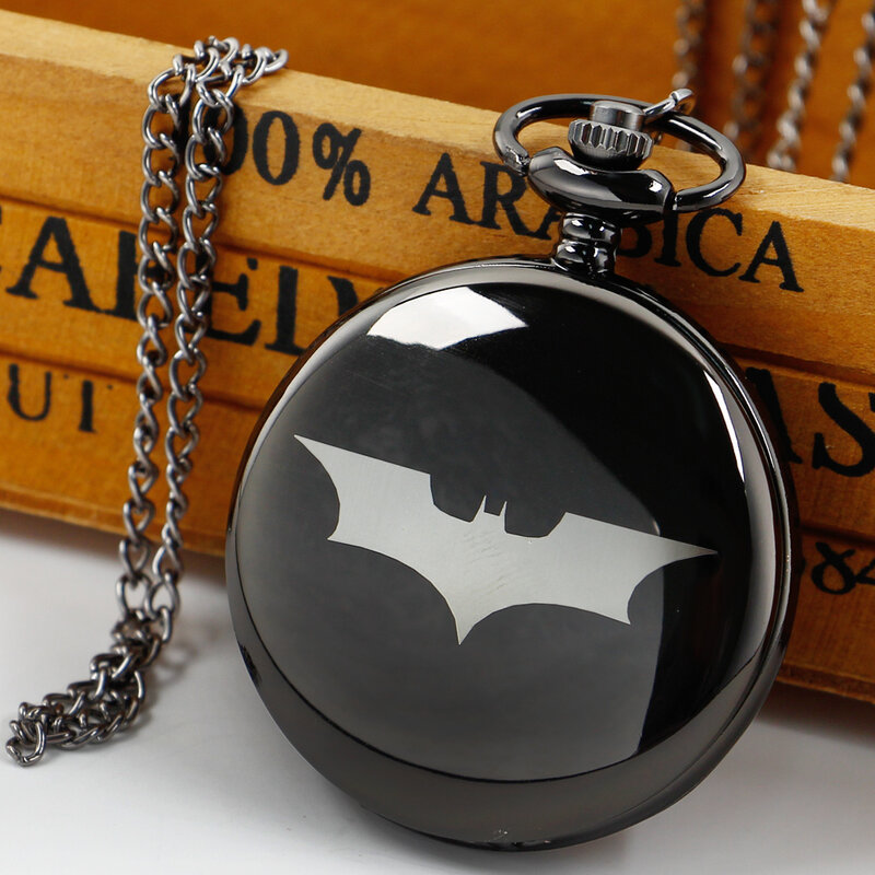 Reloj de bolsillo con diseño de murciélago liso para niños y niñas, pulsera de cuarzo con temática de Anime, cadena informal, regalo
