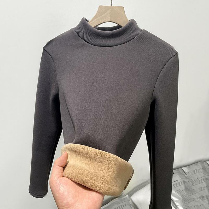 Warm Knitted Pullover Tops Elegant Thicken Velvet Lined Winter Sweater Slim Fit Knitwear Jumper with Half High Collar Stay Warm