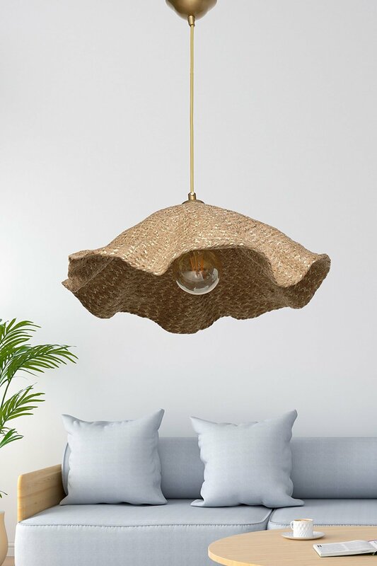Hat Bamboo Straw Chinese Woven Rustic Chandelier Jute Chandelier Dining, Living, Bedroom Home Decor Lamp