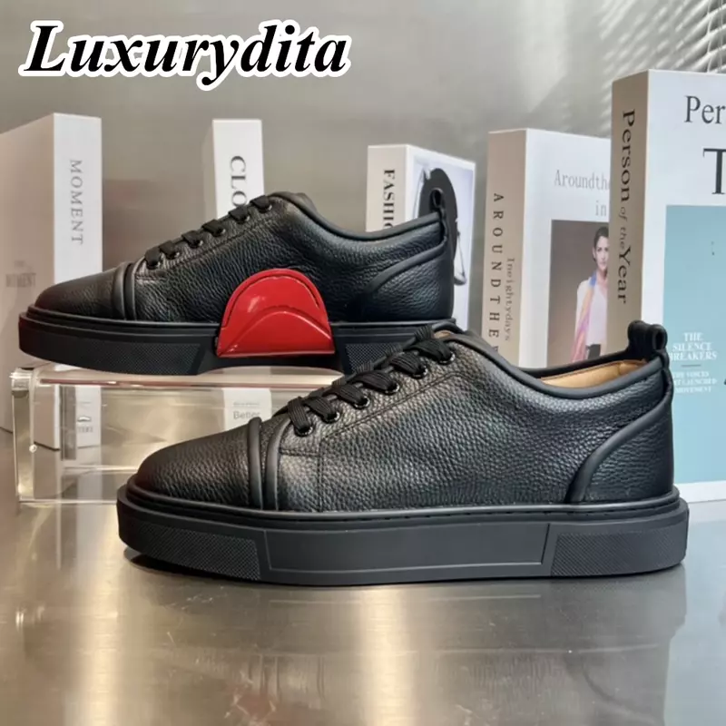 LUXURYDITA Designer Men Casual Sneakers Real Leather Red sole Luxury Male Tennis Shoes 38-46 HJ921