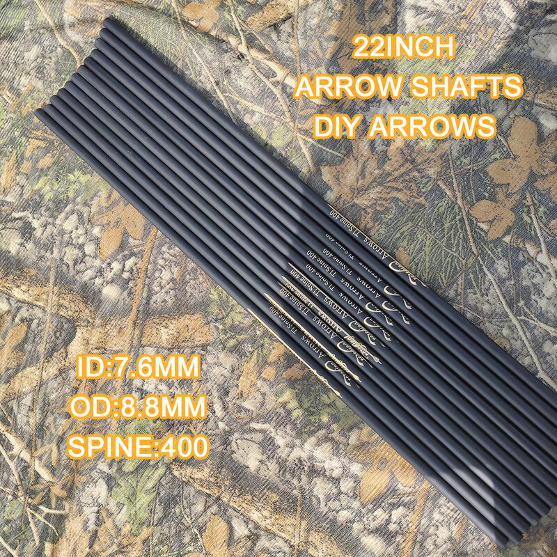 6 pçs 22 polegada id 7.6mm od 8.8mm eixos de carbono spine400 alta qualidade seta eixos para bestas diy flechas tiro com arco