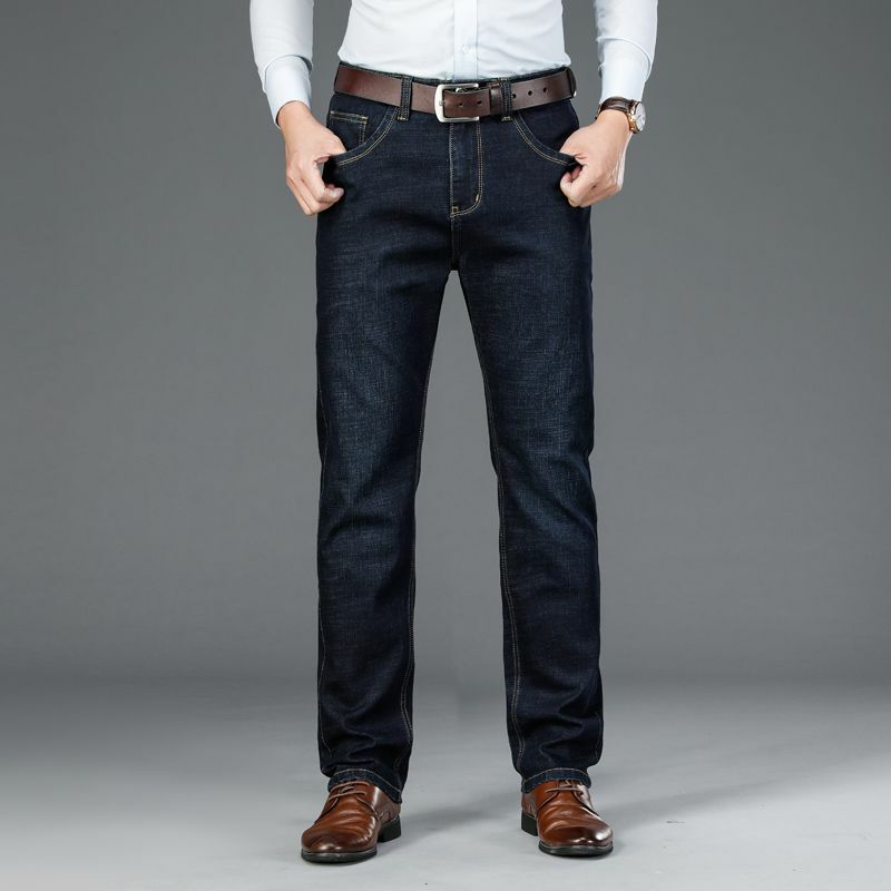 Новинка Осень-зима 2023 повседневные деловые прямые Стрейчевые облегающие джинсы для молодежи среднего возраста удобные модные брюки со средней талией
