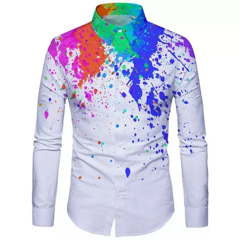 Koszula męska tuszem graffiti kolorowy koszula młodzieńcza witalność rekreacyjna na zewnątrz strój sportowy klapa miękka i wygodny materiał nowa 2023